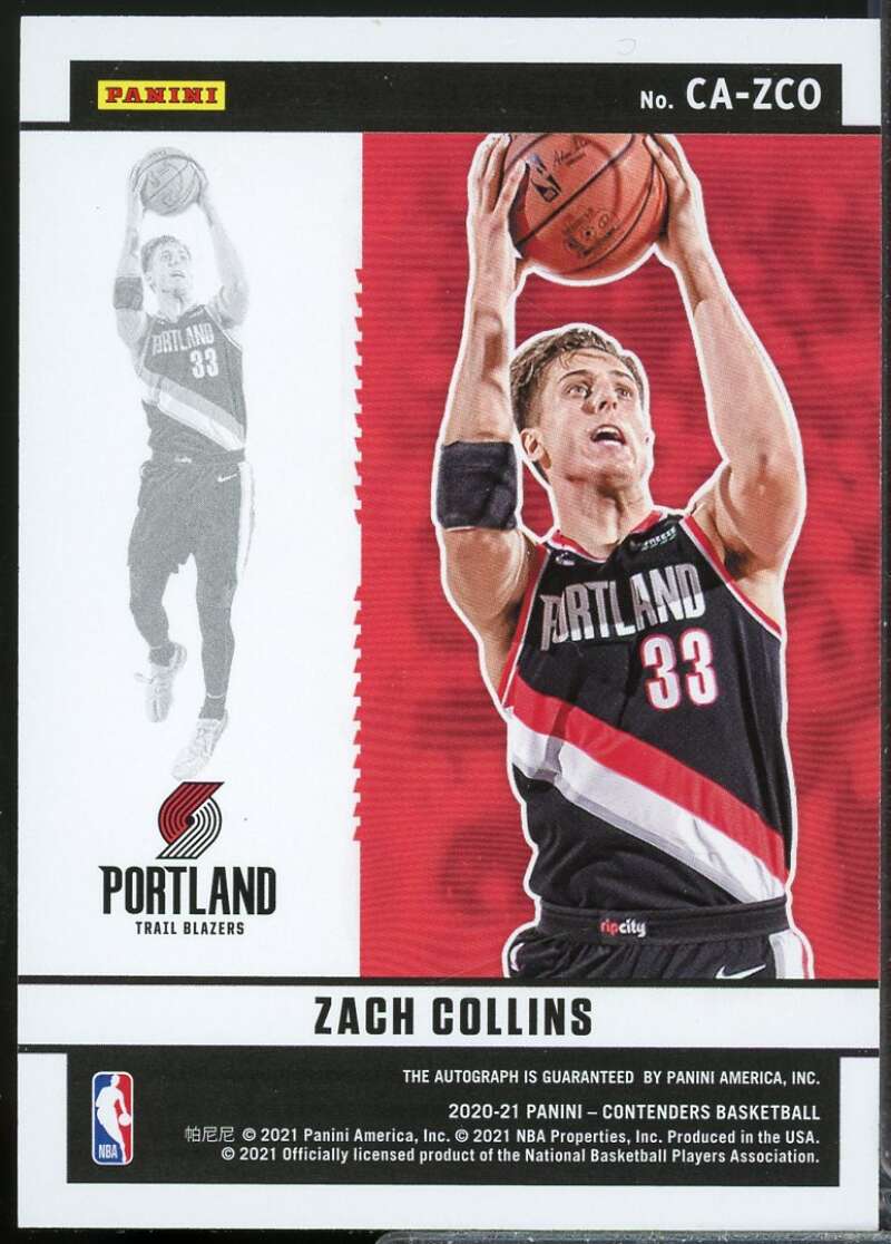 Zach Collins /99 Card 2020-21 Panini Contenders Autographs #37  Image 2