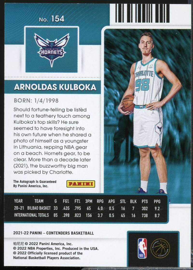 Arnoldas Kulboka Rookie Card 2021-22 Panini Contenders Autograph #154  Image 2