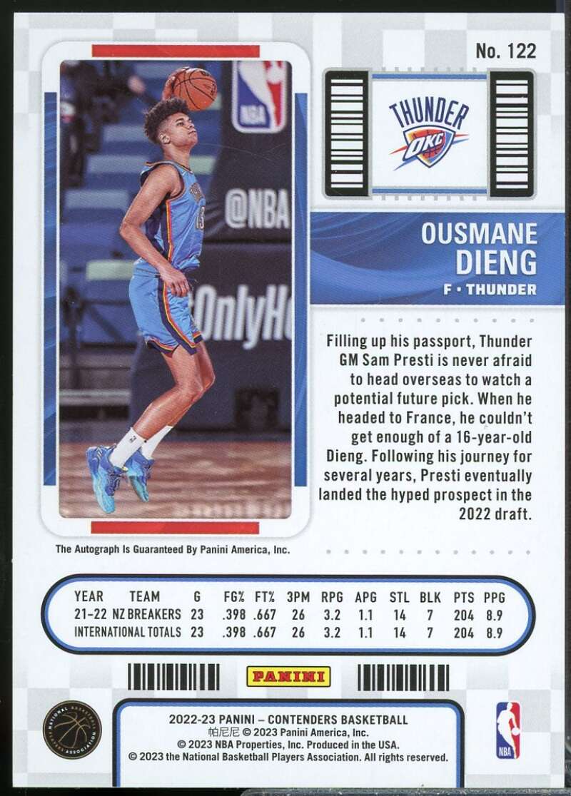 Ousmane Dieng Rookie Card 2022-23 Panini Contenders Autograph #122  Image 2