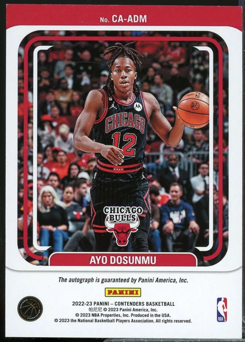 Ayo Dosunmu /199 Card 2022-23 Panini Contenders Contenders Autographs #4  Image 2