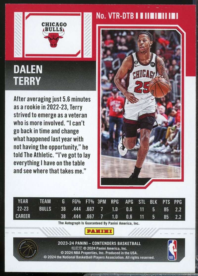 Dalen Terry Card 2023-24 Panini Contenders Retail Veteran Autographs #12  Image 2