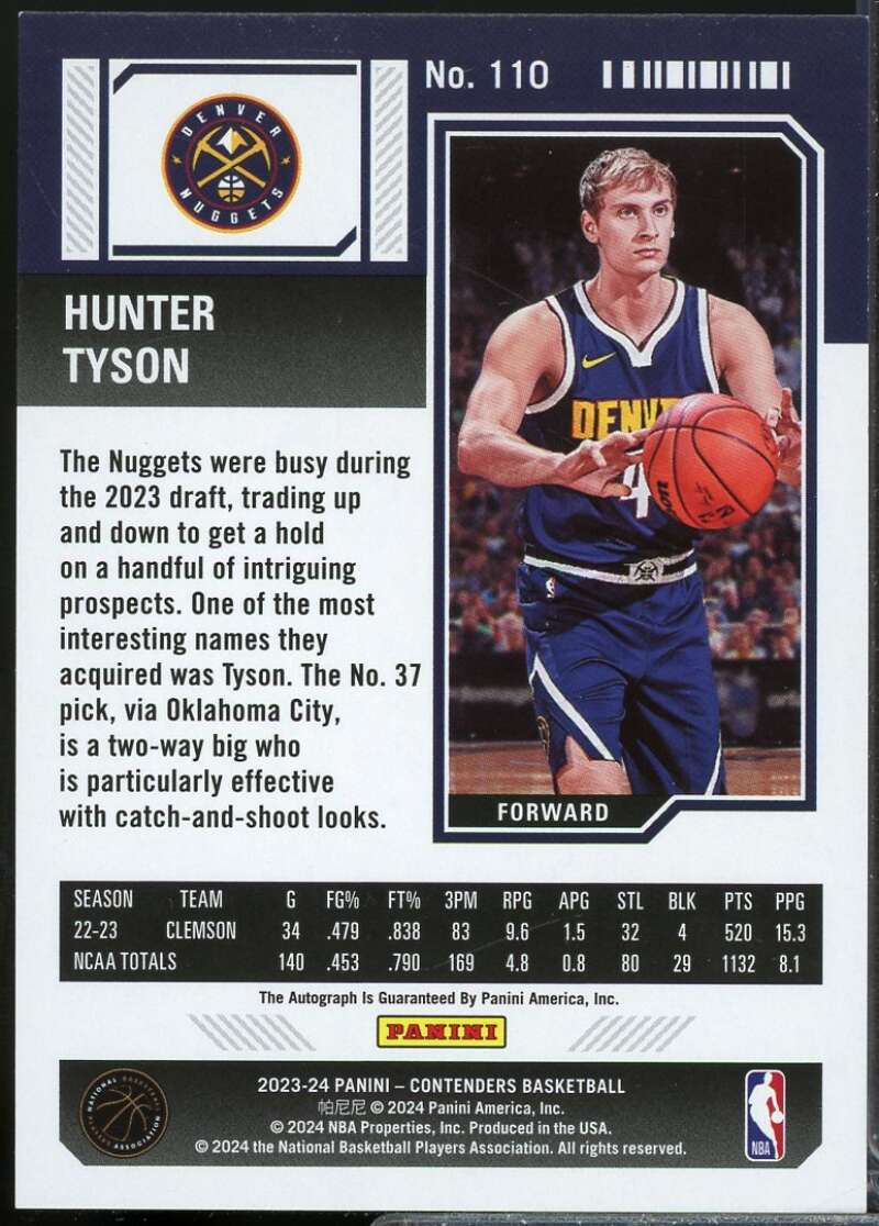 Hunter Tyson Rookie Card 2023-24 Panini Contenders Autograph #110  Image 2