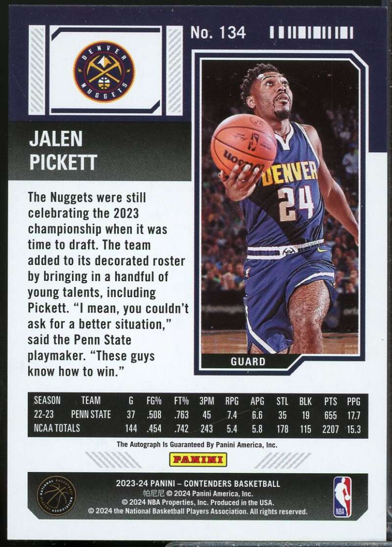 Jalen Pickett Rookie Card 2023-24 Panini Contenders Autograph #134  Image 2