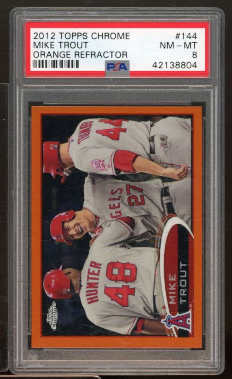 Mike Trout Card 2012 Topps Chrome Orange Refractor #144 PSA 8 Image 1