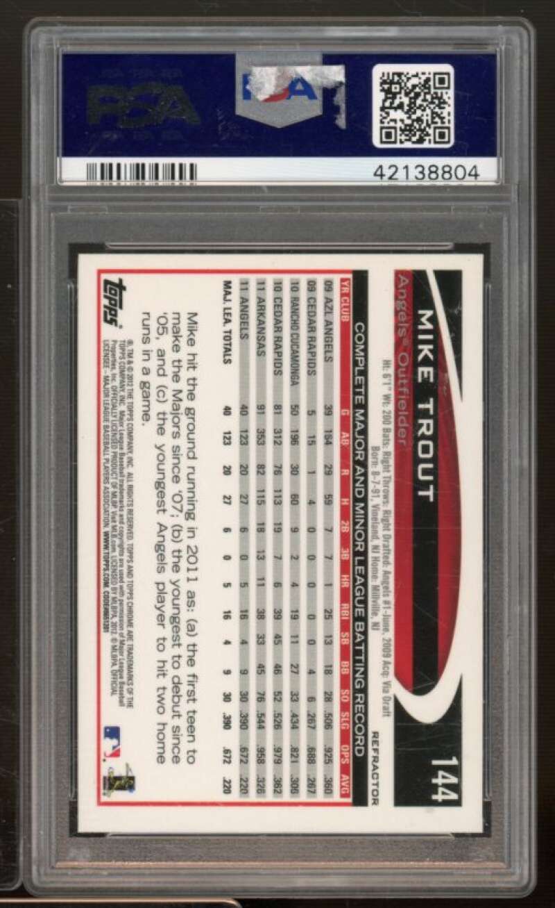 Mike Trout Card 2012 Topps Chrome Orange Refractor #144 PSA 8 Image 2