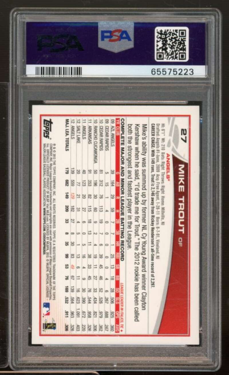 Mike Trout Card 2013 Topps Emerald #27 PSA 9 Image 2