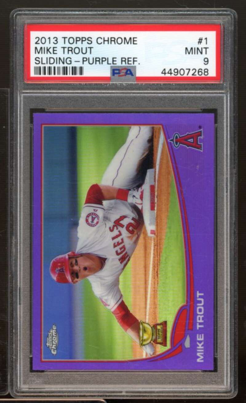 Mike Trout Card 2013 Topps Chrome Purple Refractor #1 PSA 9 Image 1