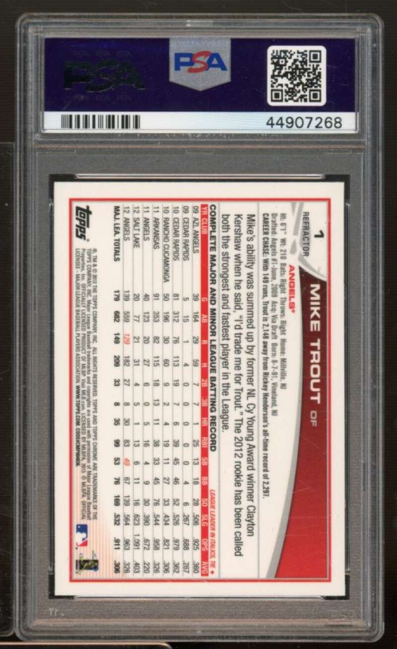 Mike Trout Card 2013 Topps Chrome Purple Refractor #1 PSA 9 Image 2