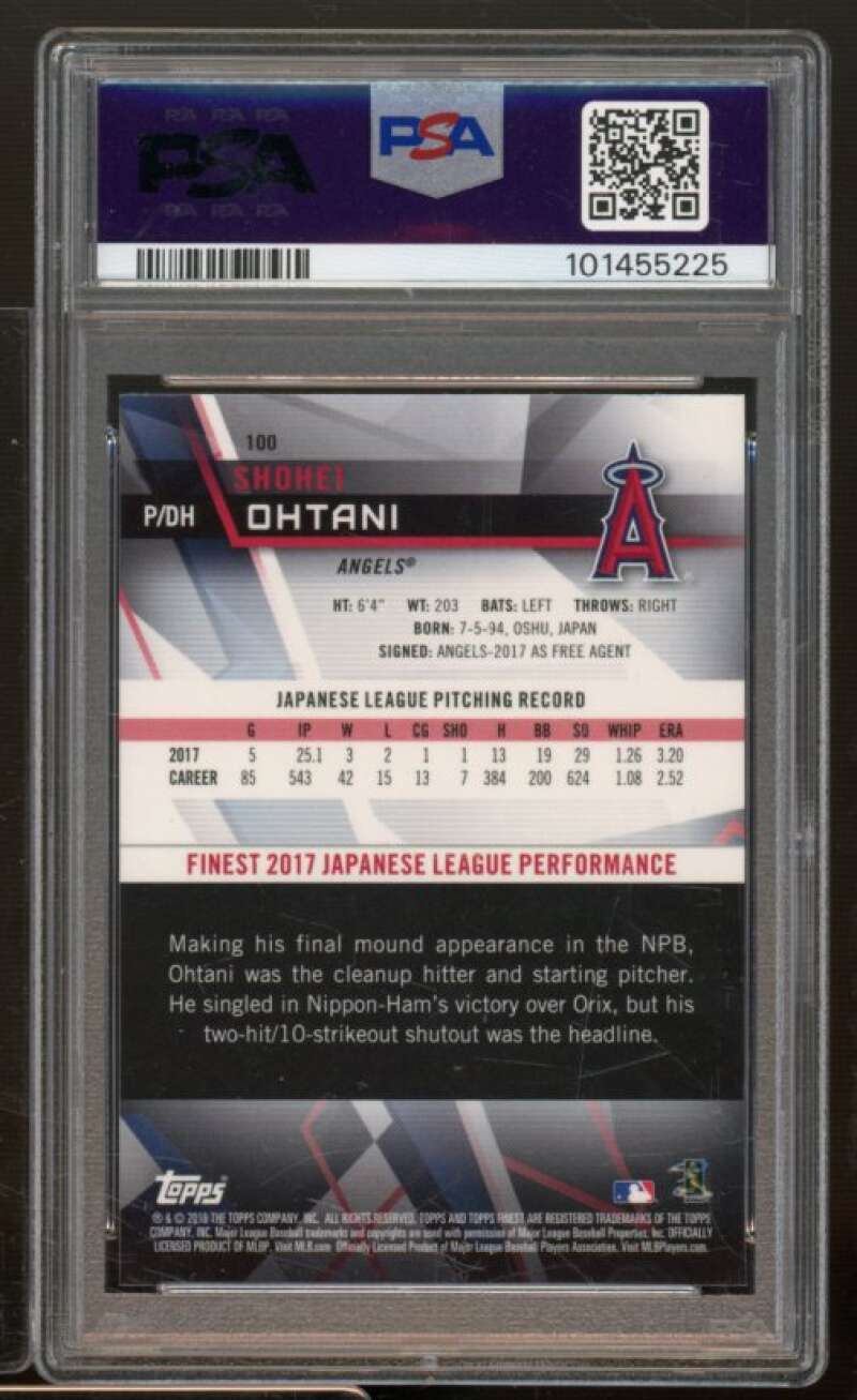 Shohei Ohtani Rookie Card 2018 Finest #100 PSA 10 Image 2