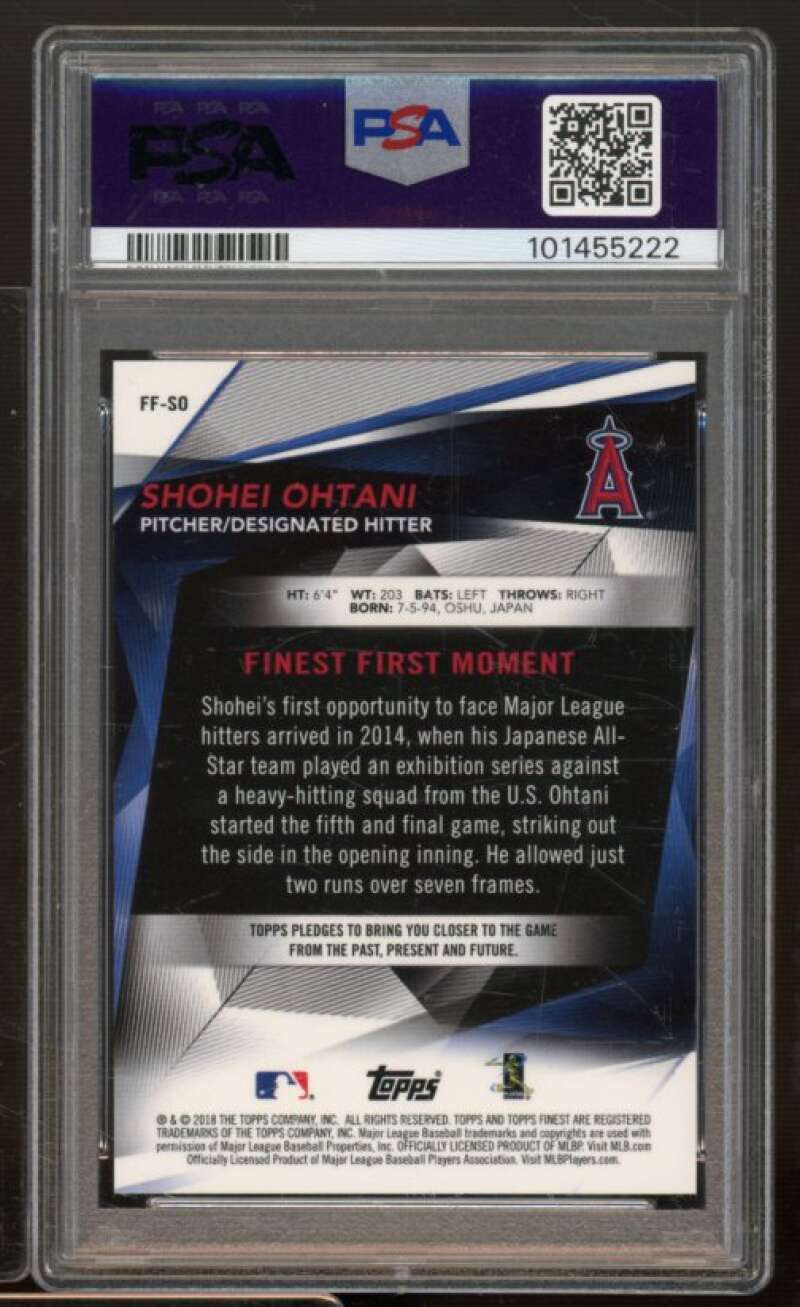 Shohei Ohtani Rookie Card 2018 Finest Finest Firsts #FF-SO PSA 10 Image 2