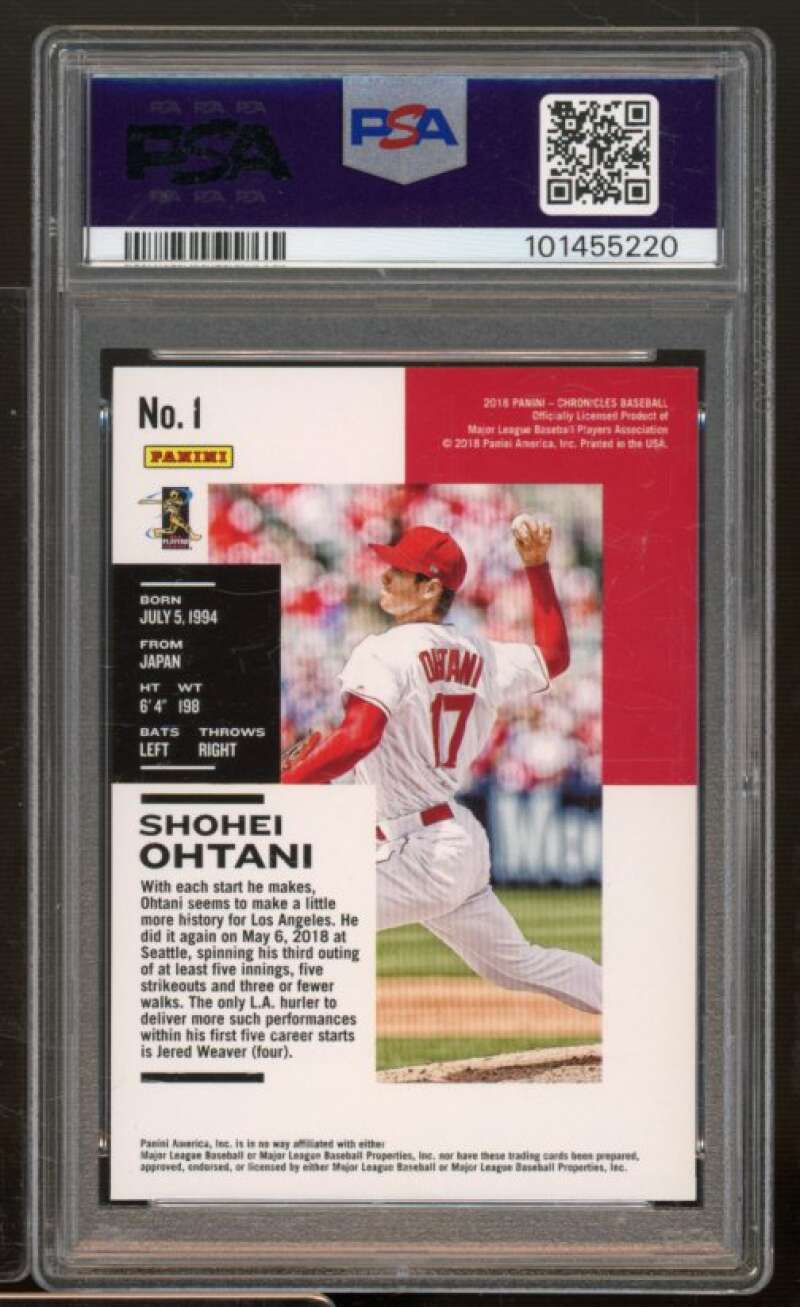 Shohei Ohtani Rookie Card 2018 Panini Chronicles #1 PSA 9 Image 2