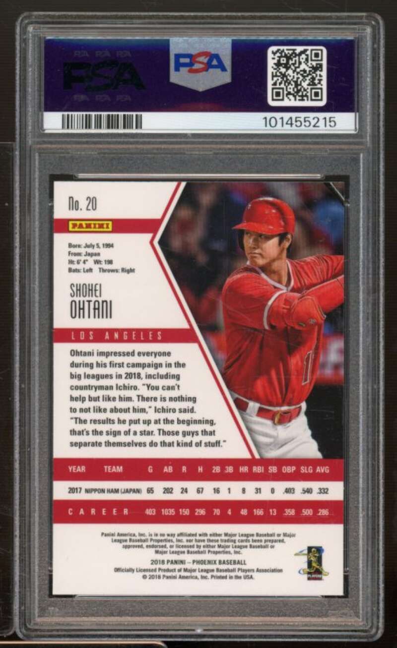 Shohei Ohtani Rookie Card 2018 Panini Chronicles Phoenix #20 PSA 9 Image 2