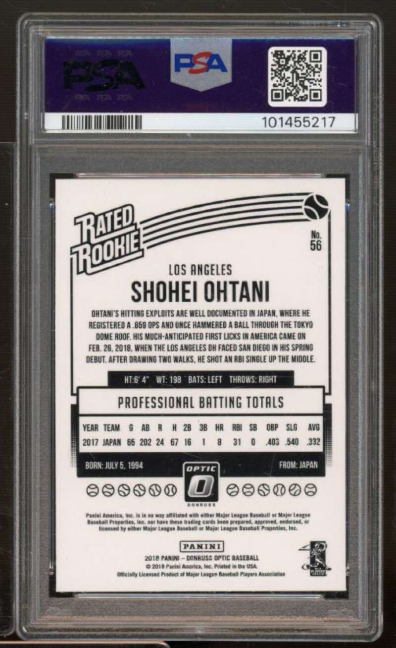 Shohei Ohtani Rookie Card 2018 Panini Donruss Optic Variation #56 PSA 9 Image 2