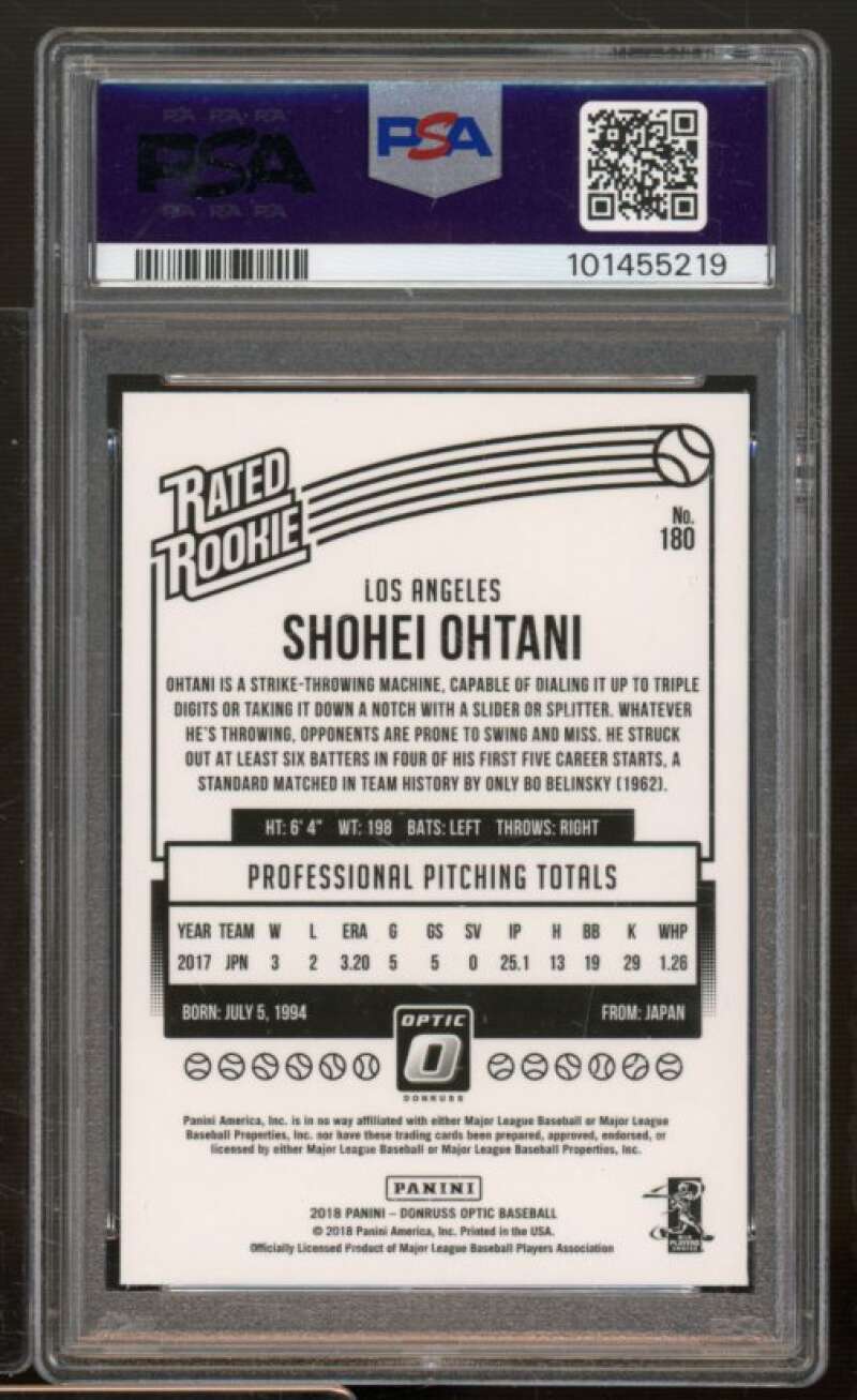 Shohei Ohtani Rookie Card 2018 Panini Chronicles Optic Rated Rookies #180 PSA 10 Image 2