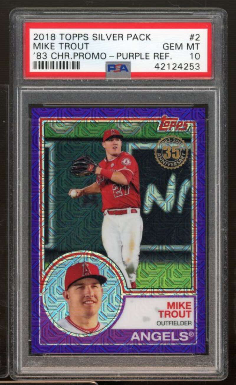 Mike Trout 2018 Topps Silver Pack 83 Chrome Promo Purple Refractor #2 PSA 10 Image 1