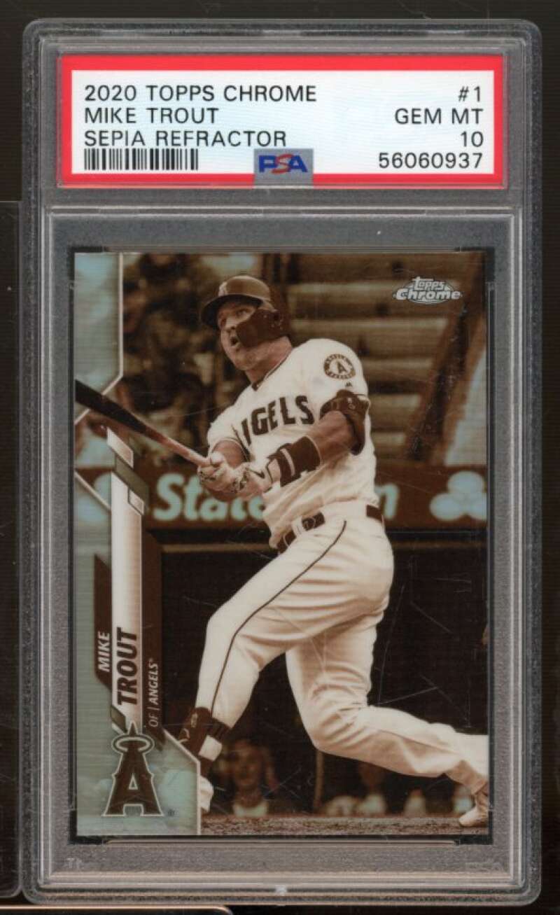 Mike Trout Card 2020 Topps Chrome Sepia Refractor #1 PSA 10 Image 1