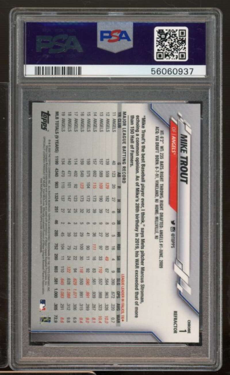 Mike Trout Card 2020 Topps Chrome Sepia Refractor #1 PSA 10 Image 2