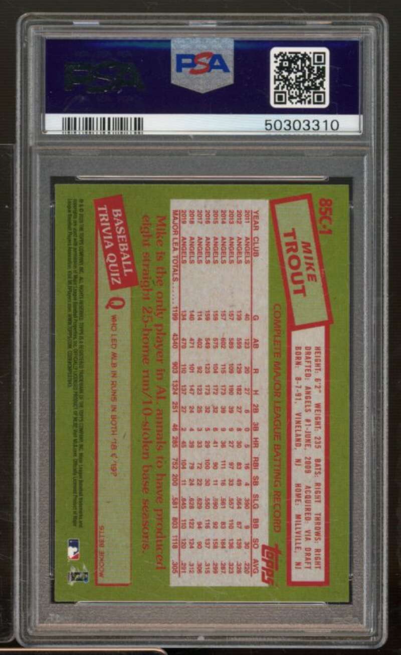 Mike Trout Card 2020 Topps Silver Pack #1 PSA 9 Image 2