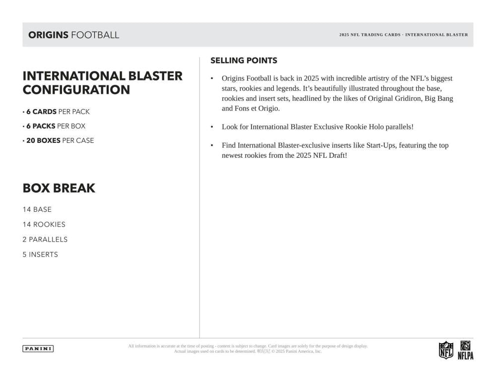 2025 Panini Origins Football International 6-Pack Blaster Box Image 5