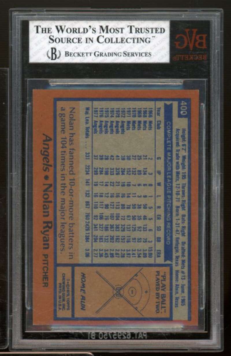 Nolan Ryan Card 1978 Topps #400 BGS BVG 6.5 Image 2