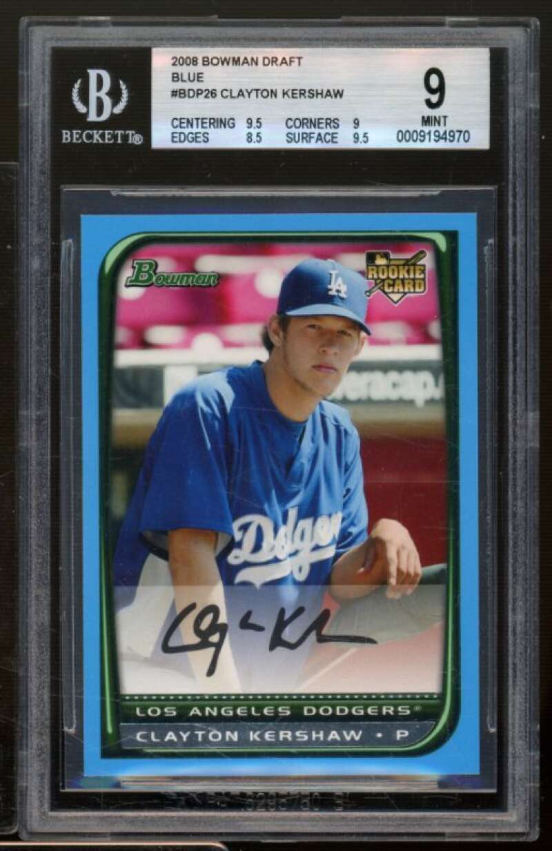 Clayton Kershaw Rookie Card 2008 Bowman Draft Blue #BDP26 BGS 9 Image 1