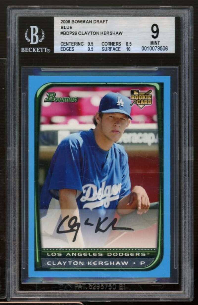 Clayton Kershaw Rookie Card 2008 Bowman Draft Blue #BDP26 BGS 9 Image 1
