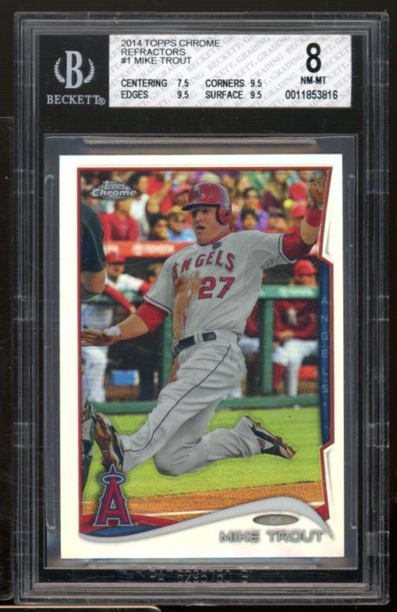 Mike Trout Card 2014 Topps Chrome Refractors #1 BGS 8 Image 1