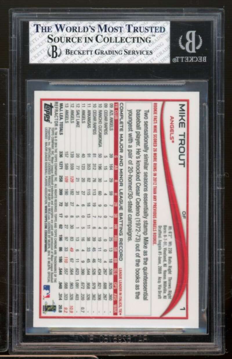 Mike Trout Card 2014 Topps Chrome Refractors #1 BGS 8 Image 2