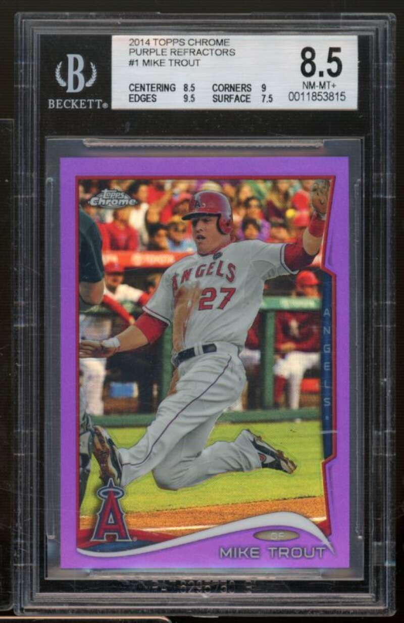 Mike Trout Card 2014 Topps Chrome Purple Refractors #1 BGS 8.5 Image 1