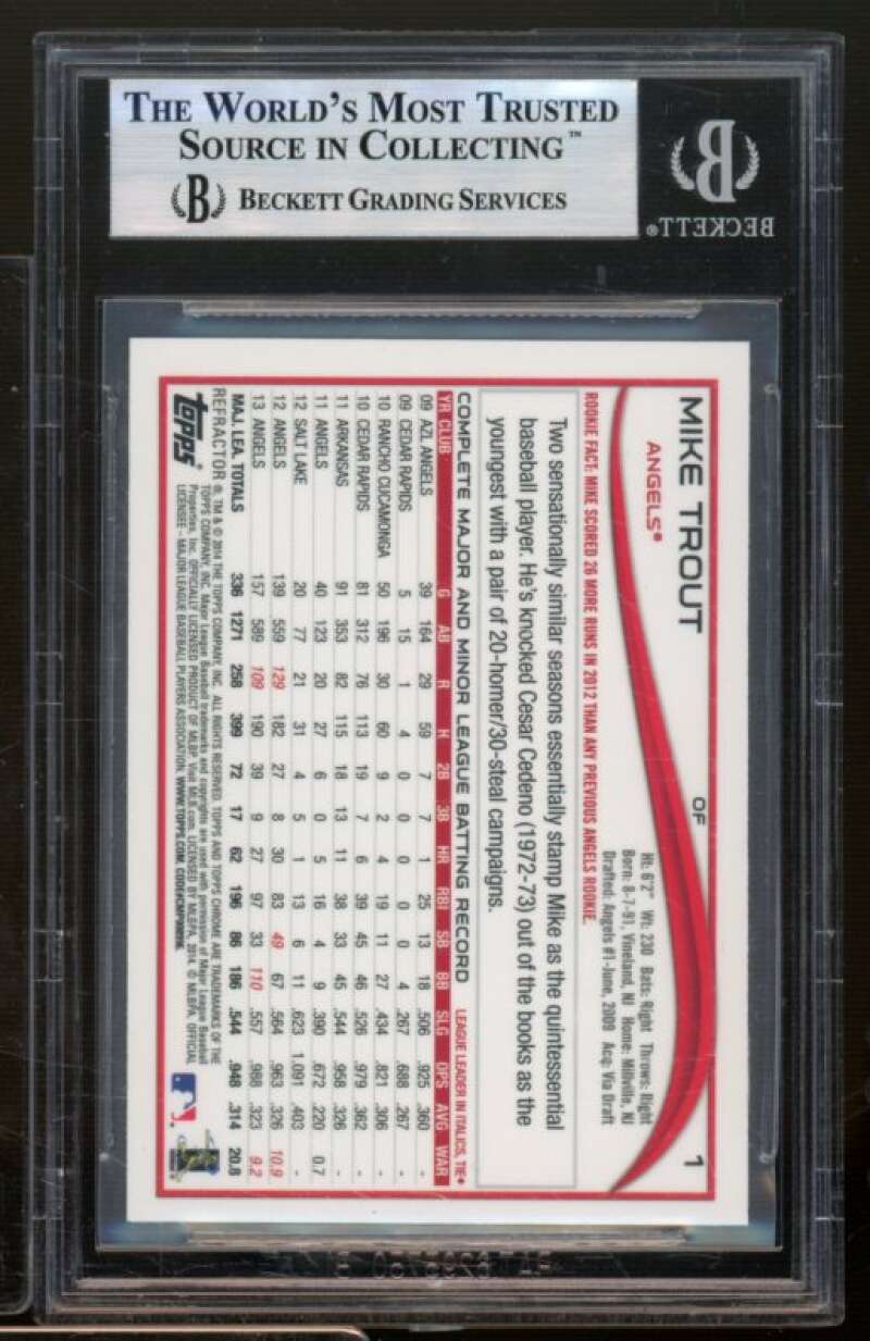 Mike Trout Card 2014 Topps Chrome Purple Refractors #1 BGS 8.5 Image 2