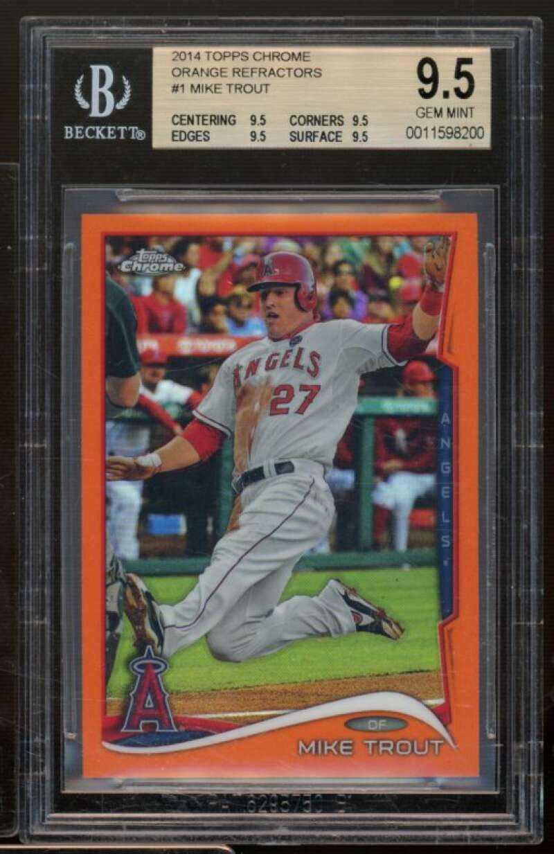 Mike Trout Card 2014 Topps Chrome Orange Refractors #1 BGS 9.5 Image 1