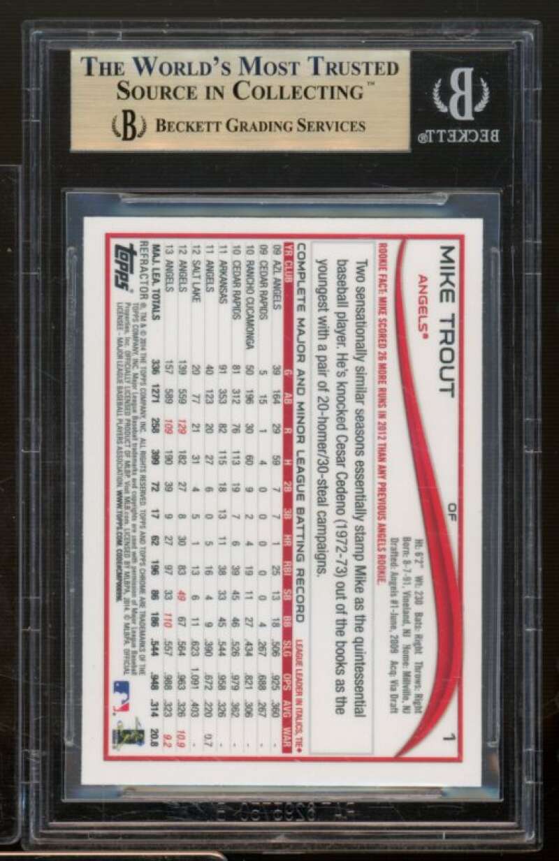 Mike Trout Card 2014 Topps Chrome Orange Refractors #1 BGS 9.5 Image 2