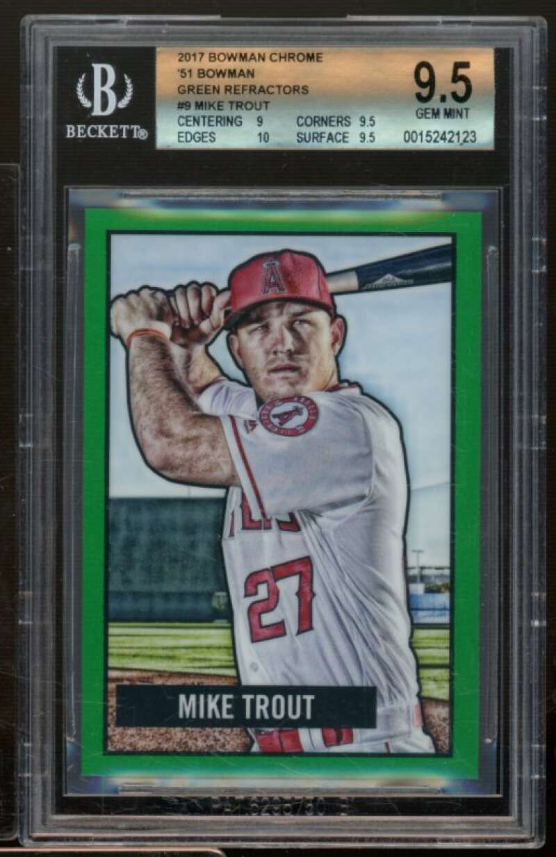 Mike Trout 2017 Bowman Chrome '51 Bowman Green Refractors (77/99) #9 BGS 9.5 Image 1