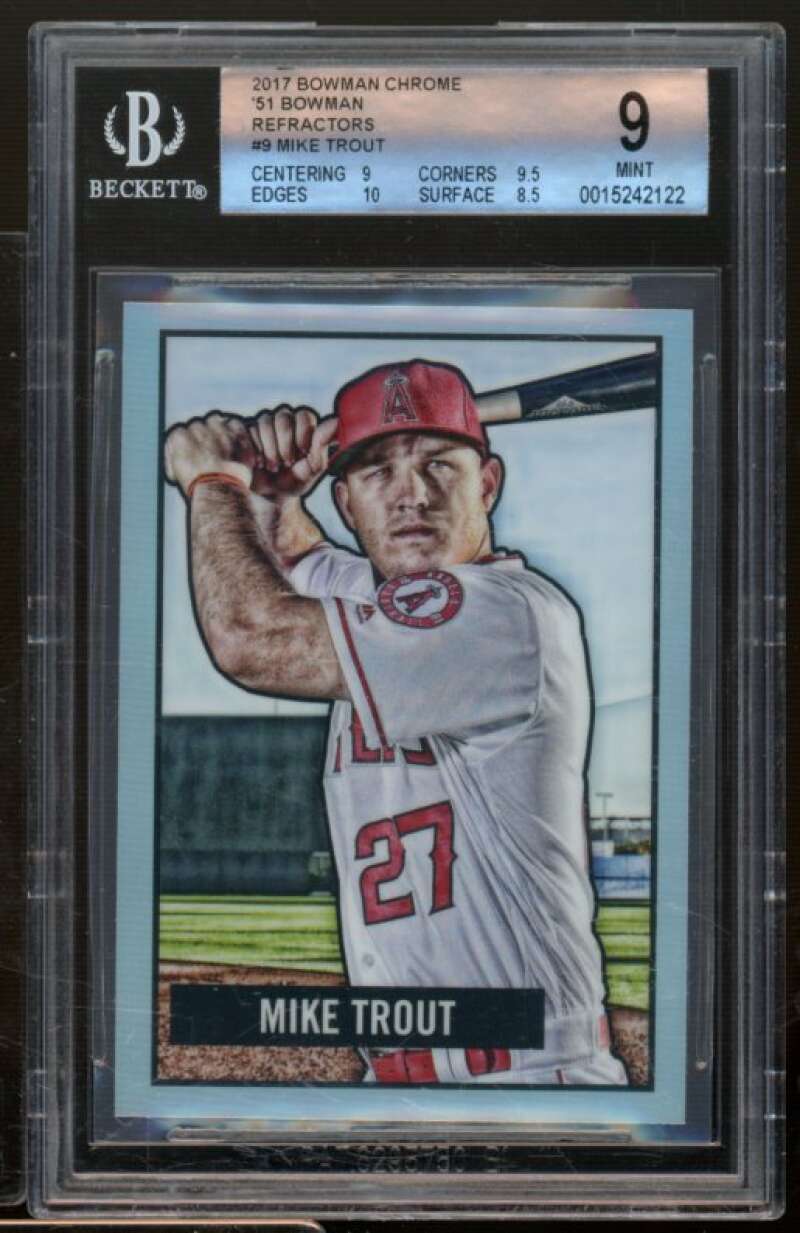 Mike Trout Card 2017 Bowman Chrome '51 Bowman Refractors #9 BGS 9 Image 1