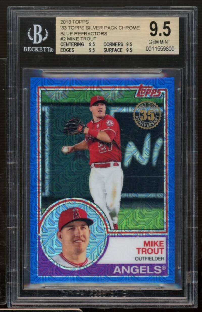 Mike Trout Card 2018 Topps '83 Silver Pack Chrome Blue Refractors #2 BGS 9.5 Image 1