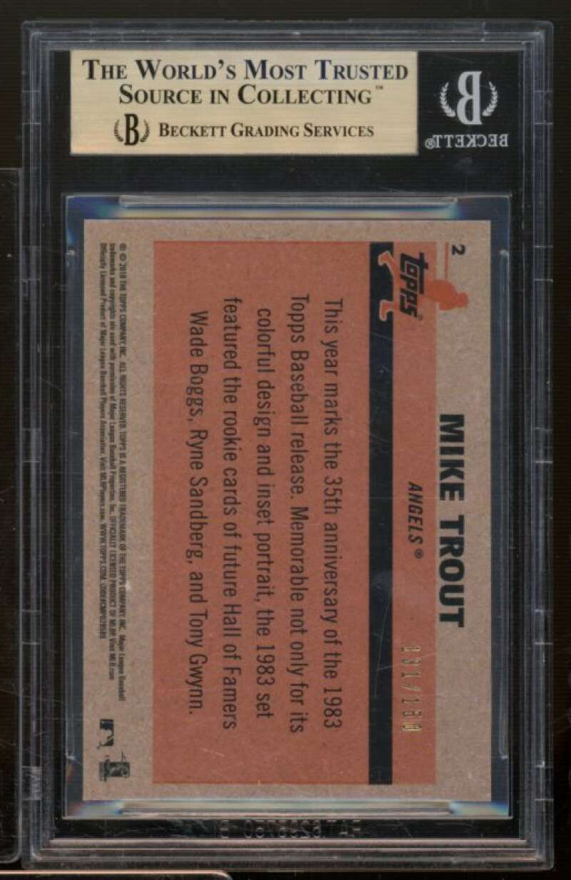 Mike Trout Card 2018 Topps '83 Silver Pack Chrome Blue Refractors #2 BGS 9.5 Image 2