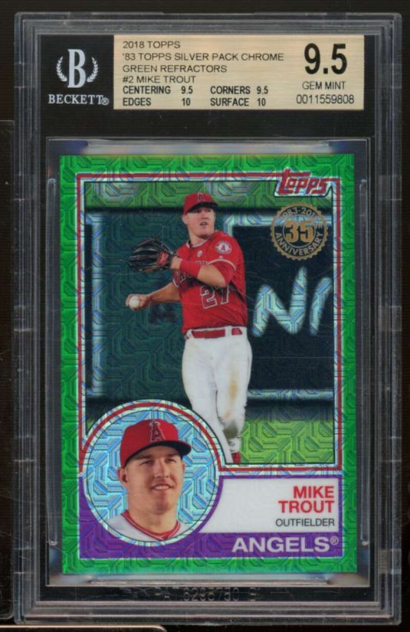 Mike Trout 2018 Topps '83 Silver Pack Chrome Green Refractors (75/99) #2 BGS 9.5 Image 1