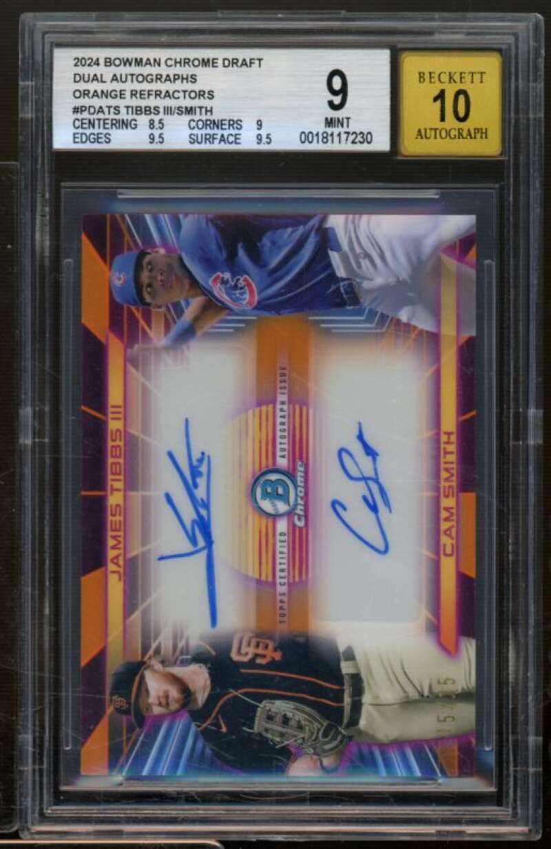 James Tibbs/Cam Smith Rookie 2024 Bowman Chrome Draft Dual Auto #Pdats BGS 9 Image 1