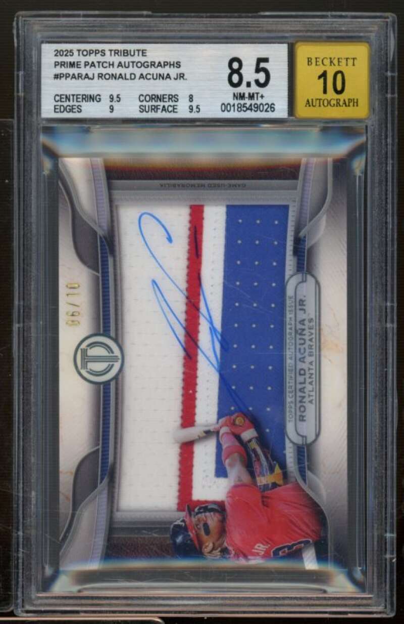 Ronald Acuna 2025 Topps Tribute Prime Patch Autograph (5/10) #PPARAJ BGS 8.5 Image 1