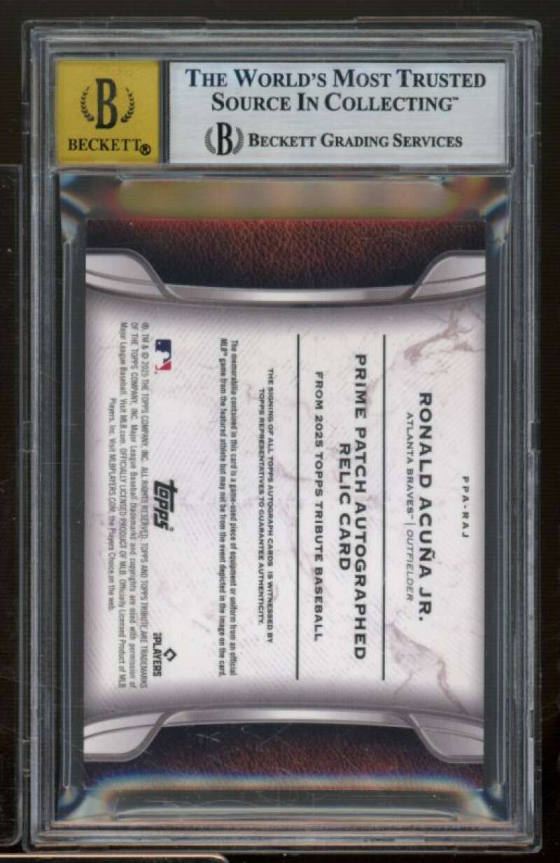 Ronald Acuna 2025 Topps Tribute Prime Patch Autograph (5/10) #PPARAJ BGS 8.5 Image 2