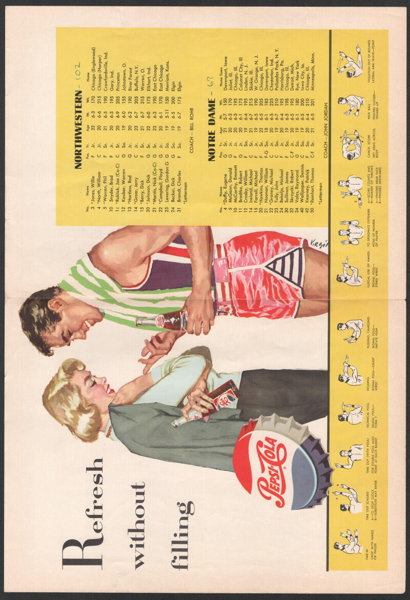 1958 Northwestern vs. Notre Dame McGaw Memorial Hall Basketball Program Image 2