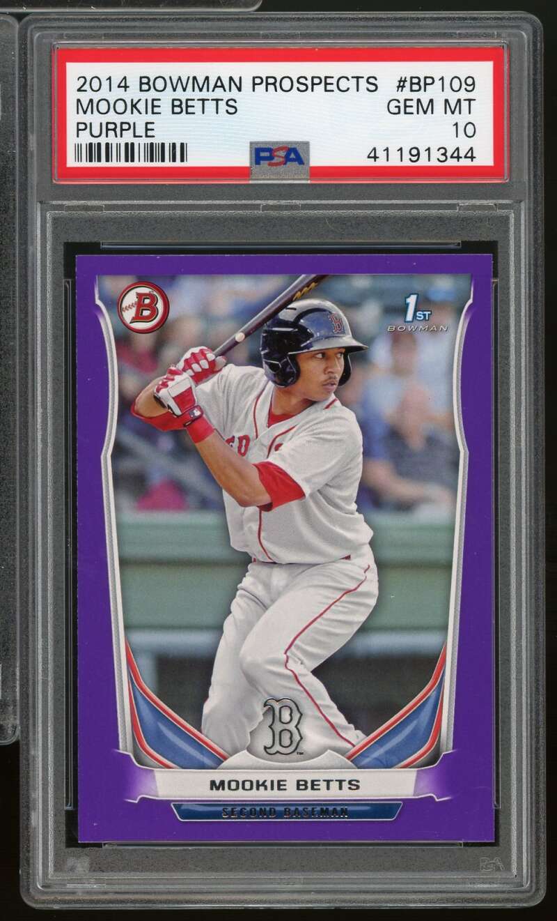 Mookie Betts Rookie Card 2014 Bowman Prospects Purple #BP109 PSA 10 Image 1