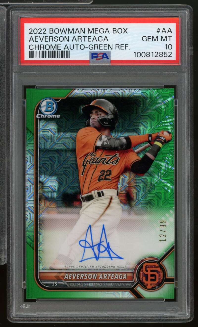Aeverson Arteaga Rookie 2022 Bowman Mega Box Chrome Auto-Green Ref #AA PSA 10 Image 1