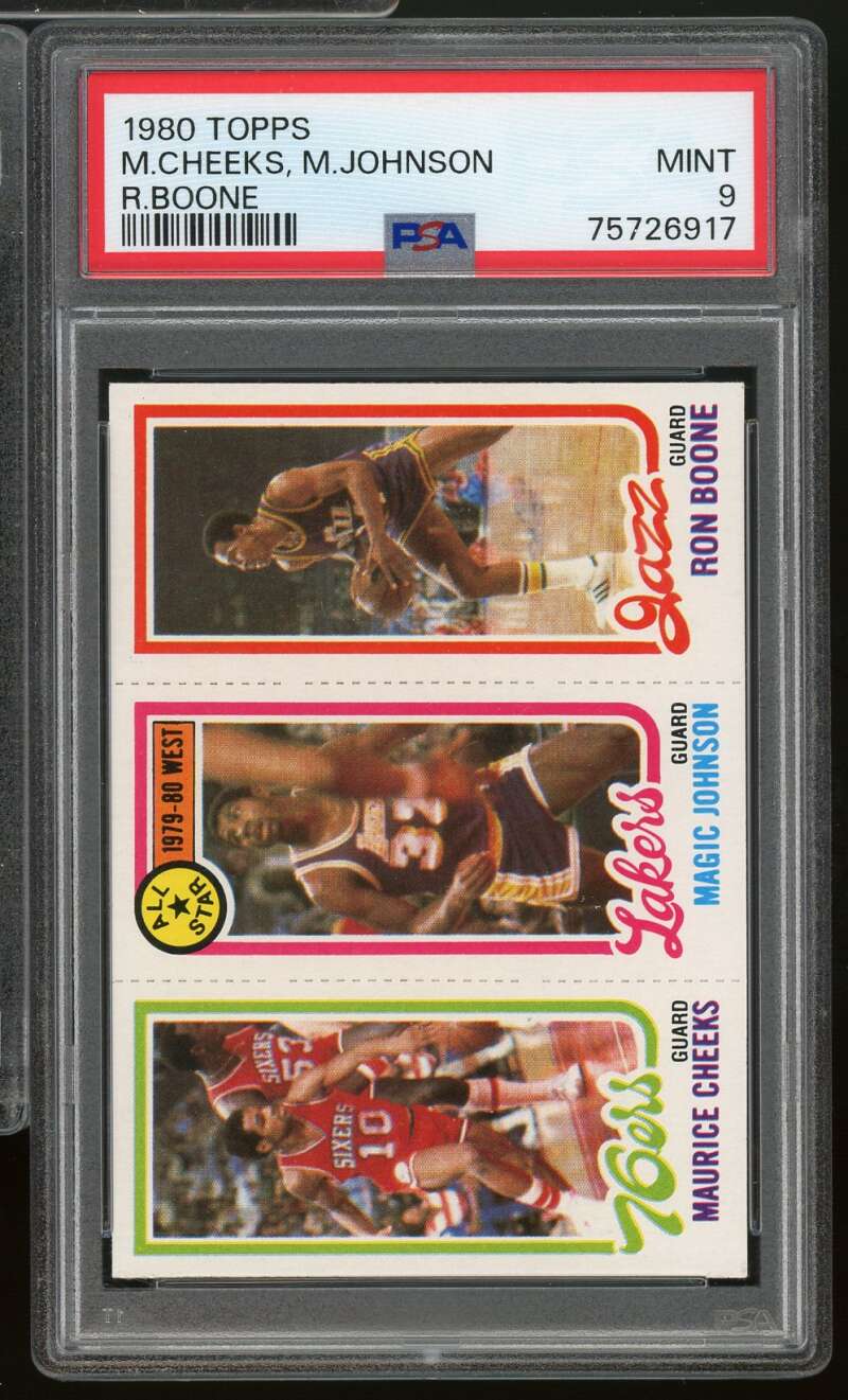 Maurice Cheeks / Magic Johnson / Ron Boone Card 1980-81 Topps #237 PSA 9 Image 1