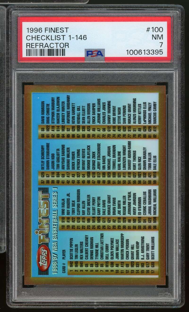 Checklist Card 1996-97 Finest Refractor #100 PSA 7 Image 1