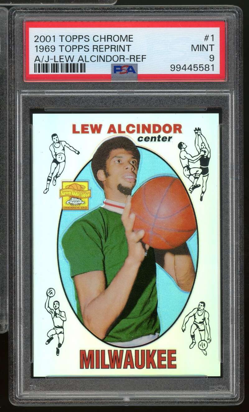 Lew Alcindor Card 2001 Topps Chrome Reprint 1969 Refractor (pop 11) #1 PSA 9 Image 1