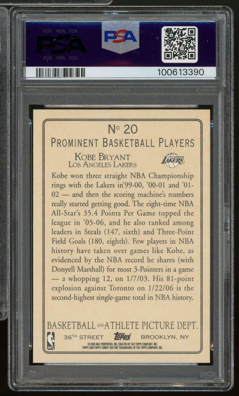 Kobe Bryant Card 2006-07 Topps Turkey Red #20 PSA 10 Image 2