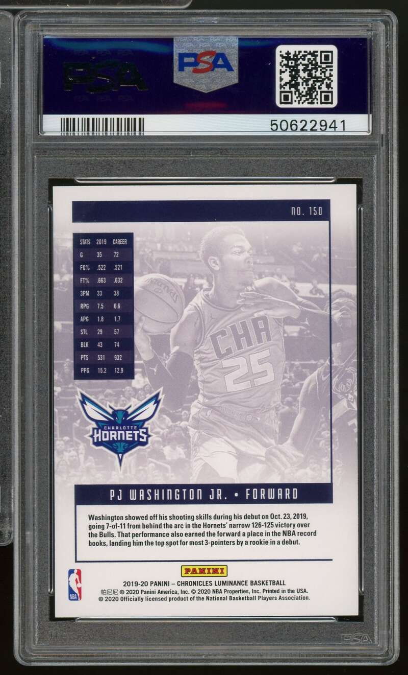 PJ Washington Jr. Rookie Card 2019-20 Panini Chronicles #150 PSA 10 Image 2