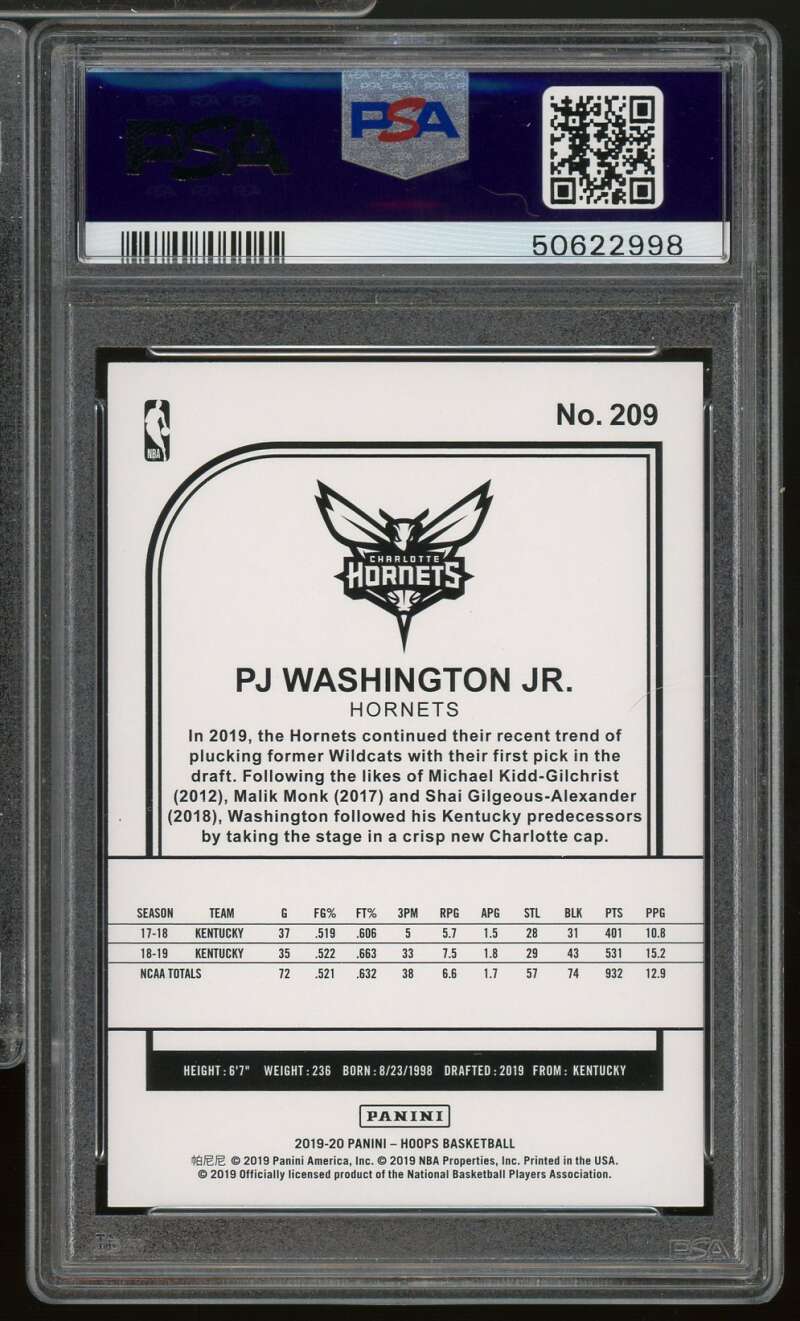 PJ Washington Jr. Rookie Card 2019-20 Panini Hoops Winter #209 PSA 9 Image 2