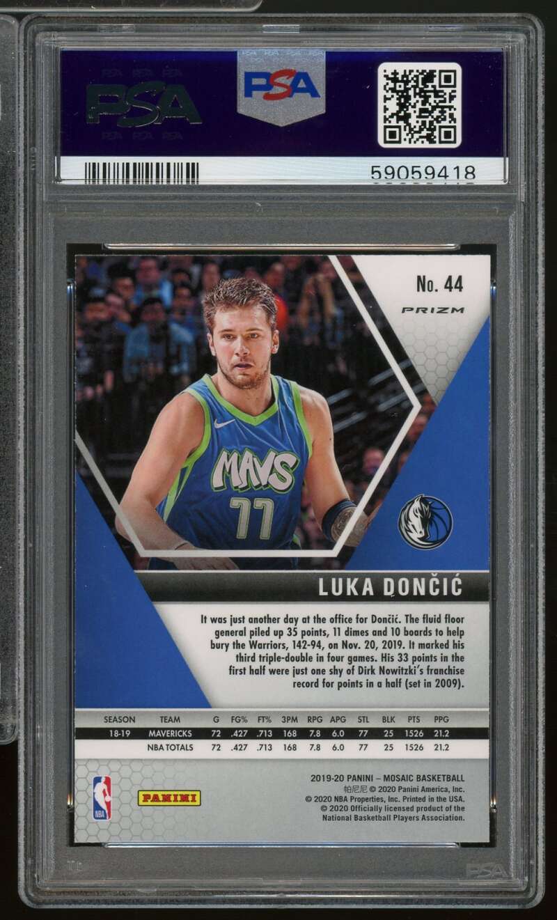 Luka Doncic Card 2019-20 Panini Mosaic Green Mosaic #44 PSA 9 Image 2